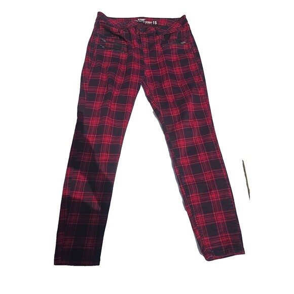 Hot Topic HT Denim Red Plaid Hi-Rise Super Skinny Jeans Size 15 NWT Punk Rock - Picture 1 of 9